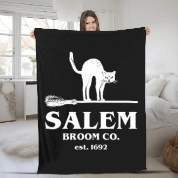 Discover Salem Broom Co Company Halloween Black Cat Witch A Fleece Blankets