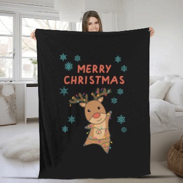 Discover Merry Christmas Rudolph Red Nose Reindeer Snow Fleece Blankets