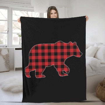 Discover Christmas Red Buffalo Plaid Check Vintage Bear Fleece Blankets