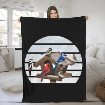 Discover Birds Bird House Cardinal Blue Jay Robin Sparrow Fleece Blankets