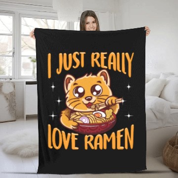 Discover Cute & Funny I Just Really Love Ramen Anime Cat Fleece Blankets