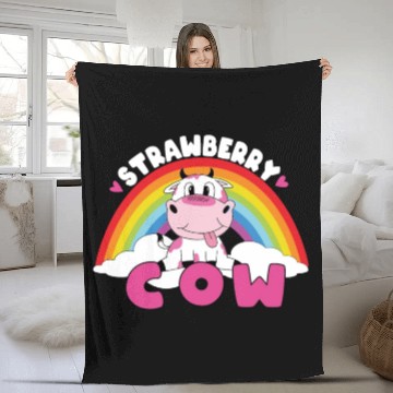 Discover Strawberry Cow with rainbow Fleece Blankets