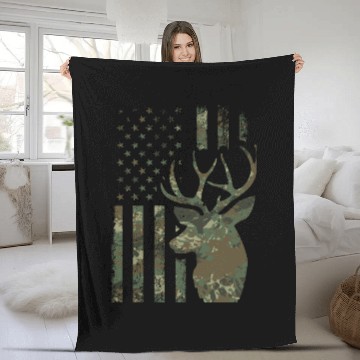 Discover Camo American Flag Buck Hunting Gift For Elk Deer Fleece Blankets