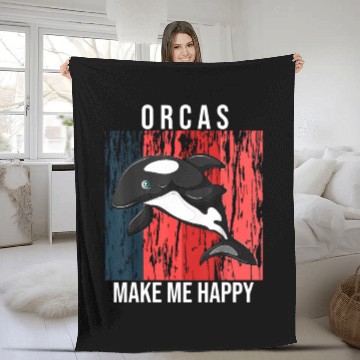 Discover Orcas Make Me Happy Retro Love Killer Whale Orca T Fleece Blankets