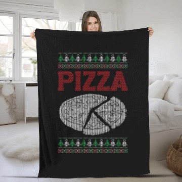 Discover Christmas Pizza Lover Funny Winter Holiday Gift Fleece Blankets