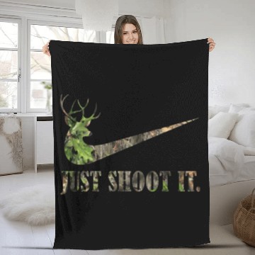 Discover Just Shoot It Deer Hunting Camouflage Fleece Blankets