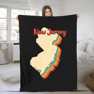 Discover New Jersey Map Outline Vintage Retro Nj Home State Fleece Blankets