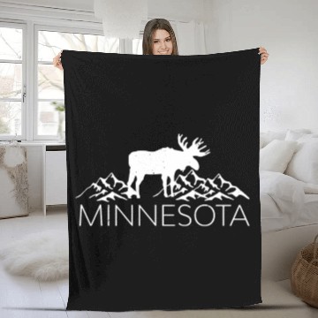 Discover Minnesota Moose And Mountains Souvenir Nature Fleece Blankets