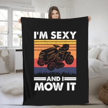 Discover I'm sexy and I mow it, Lawn Tractor Gardening Fleece Blankets
