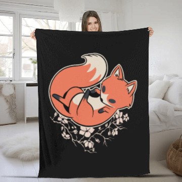 Discover Sakura Fox Cherry Blossom Fleece Blankets
