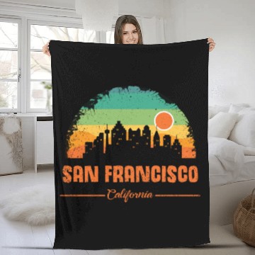 Discover San Francisco California Vintage Retro Stripe Fleece Blankets