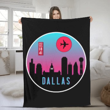 Discover Dallas City Retro Texas Skyline Cityscape Souvenir Fleece Blankets