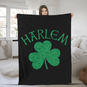 Discover Harlem Irish Shamrock Distressed Kelly Green Print Fleece Blankets