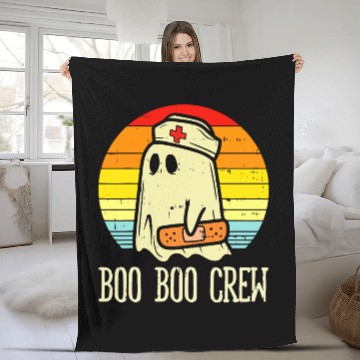 Discover Boo Boo Crew Ghost Nurse Retro Halloween Nursing Fleece Blankets
