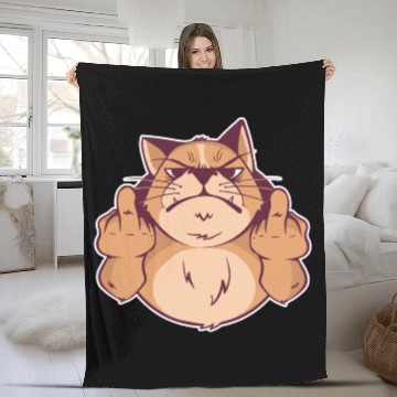 Discover Middle Finger Cat Fleece Blankets
