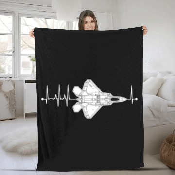 Discover F-22 Raptor Airplane Pulse EKG Pilot F22 Heartbeat Fleece Blankets