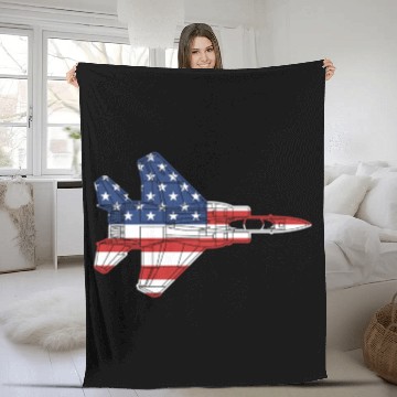 Discover F-15 Eagle Fighter Jet Airplane American Flag F15l Fleece Blankets