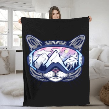 Discover Skiing cat cats snowboard Cat Cats to ski goggles Hawaiians Fleece Blankets