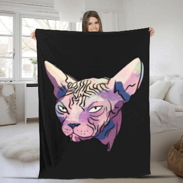 Discover Grumpy Sphynx Cat - Funny Wrinkly Naked Kitty - Co Fleece Blankets