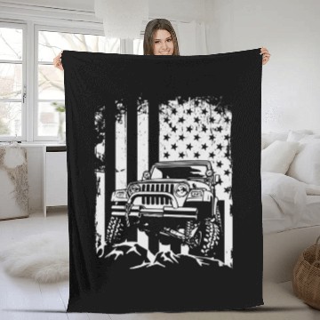 Discover American US Flag Jeep adventure lifestyle Fleece Blankets
