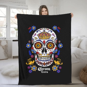 Discover Corona Extra Sugar Skull Hawaiians Fleece Blankets