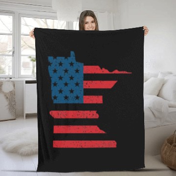Discover Minnesota Vintage American Flag USA Patriotic Fleece Blankets