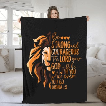 Discover Christian Bible Verse Joshua 1:9 Lion Fleece Blankets