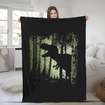 Discover T-Rex Shadow in Twilight Forest Tyrannosaurus Fleece Blankets