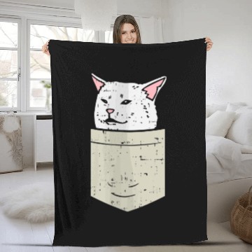 Discover Woman Yelling At Confused White Cat Pocket Meme Fu Fleece Blankets