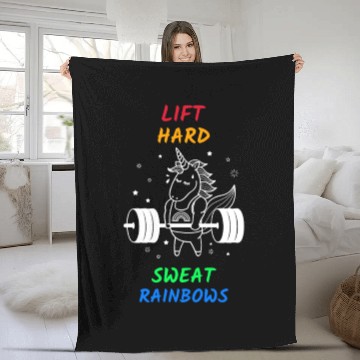 Discover Lift Hard - Deadlifting Unicorn - FuM Gym Fleece Blankets