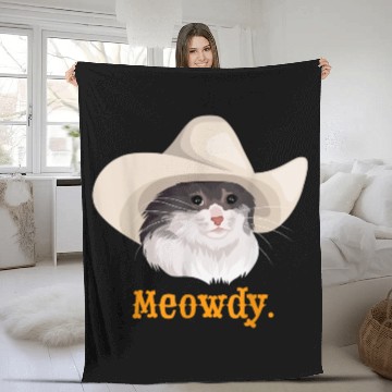 Discover Meowdy Sad Cat Wearing a Cowboy Hat Meme Fleece Blankets