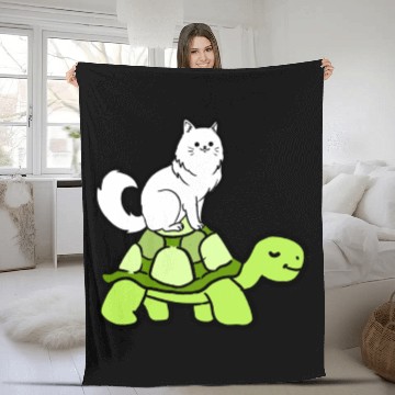 Discover Cat Riding Turtle for Turtle Theme Fan Fleece Blankets