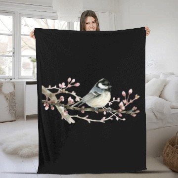 Discover Swamp Tit on A Twig - Garden Birds In Spring Fleece Blankets