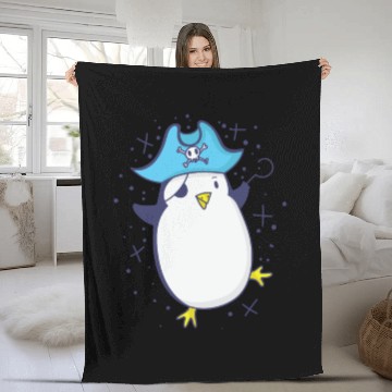 Discover Pirate penguin with pirate hat and eye patch Fleece Blankets