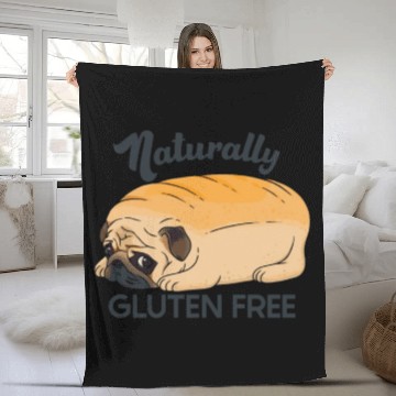 Discover GLUTEN FREE CUTE PUG BREAD Fleece Blankets