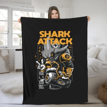 Discover shark attack Fleece Blankets