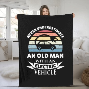 Discover Old Man with an Electric Vehicle EV Gift Husband Fleece Blankets