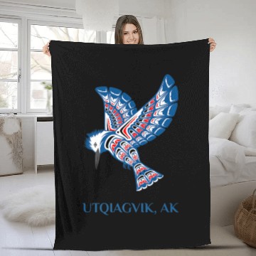 Discover Native American Utqiagvik Kingfisher Bird Alaska Fleece Blankets