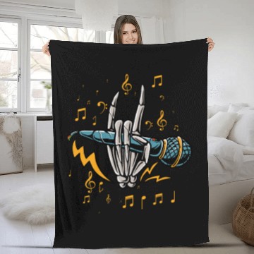 Discover Microphone Skeleton Rock music nout Karaoke Gift Fleece Blankets