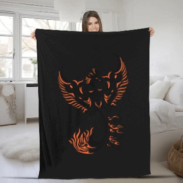 Discover PHOENIX tattoo / Tribal art - Black and Orange Fleece Blankets