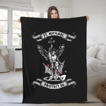 Discover Archangel Saint Michael Protect Us Defend Us Fleece Blankets