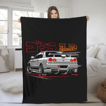 Discover Nissan GTR 34 Grey back Fleece Blankets