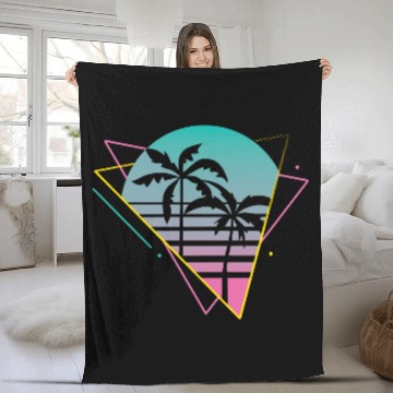 Discover Vaporwave palm trees sunset retro neon vintage 80s Fleece Blankets