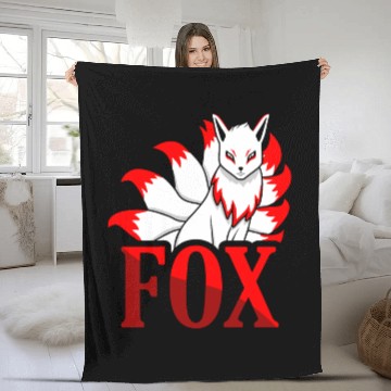 Discover Kabuki Mask Nine Tailed cute Kitsune Japanese Fox Fleece Blankets