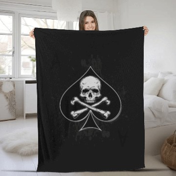 Discover Skull Ace of Spades Playing Card Poker Gift Idea Fleece Blankets