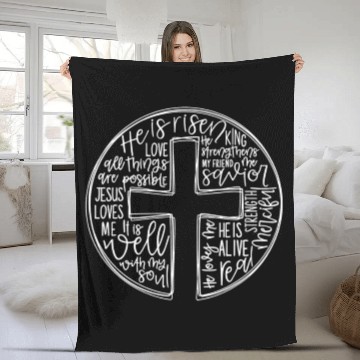 Discover Cross With Words He is Risen Fleece Blankets