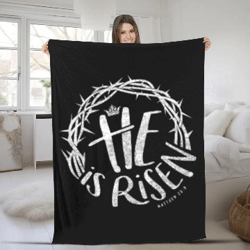 Discover Easter, He Is Risen, White Fleece Blankets