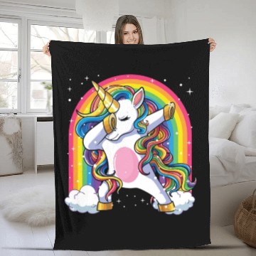 Discover Dabbing Unicorn Rainbow Girls Kids Dab Unicorn Fleece Blankets