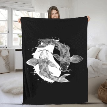 Discover Koi Fish Yin Yang Symbol Harmony Taoism China Gift Fleece Blankets