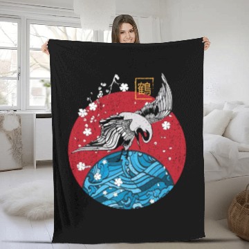 Discover Two Asian Koi Fish on Waves Mountain Fleece Blankets